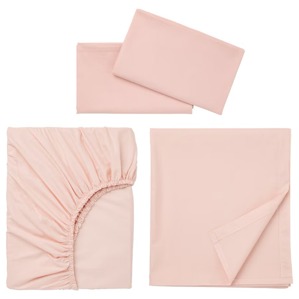 IKEA DVALA Sheet set, light pink, Queen (4-Pieces) 100 % cotton NEW
